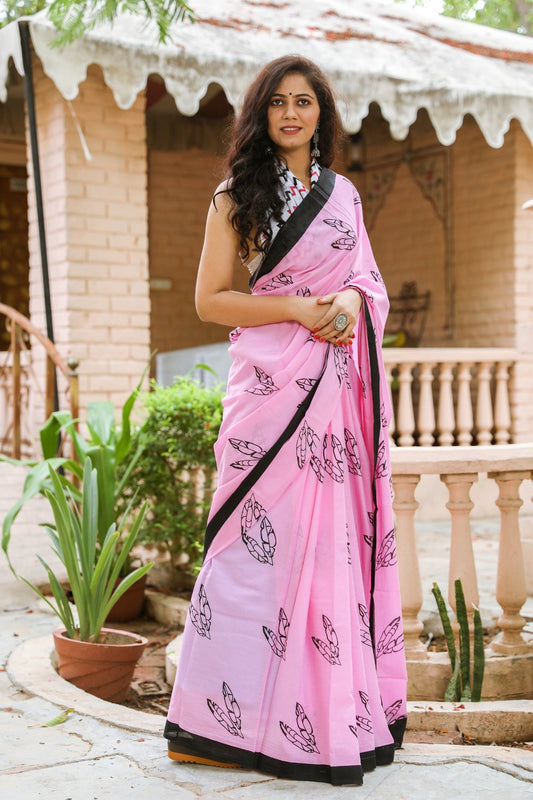 Pink buta mulmul saree