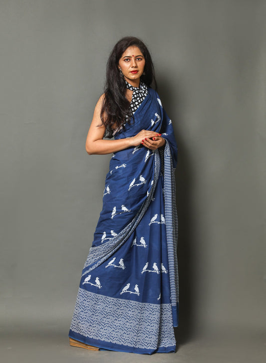 Blue buti mulmul saree