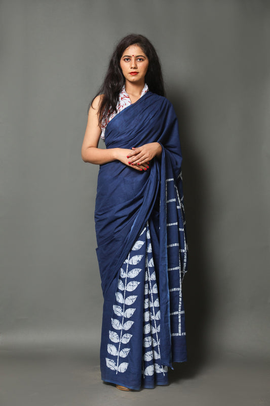 Royal blue buta cotton mulmul saree