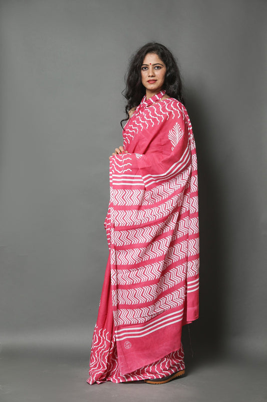 Light Pink Cotton mulmul saree
