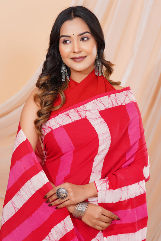 Jaipuri Hand Block Print Pure Soft Cotton Mulmul Saree With Blouse Piece