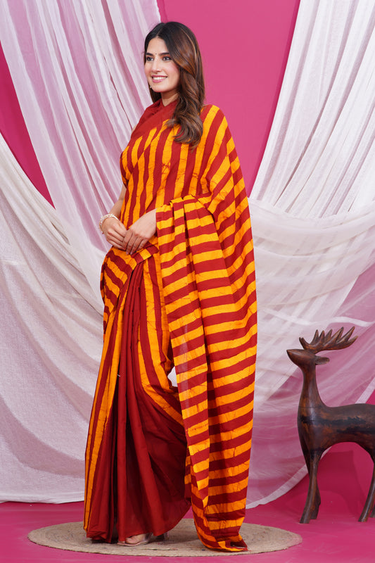 Jaipuri Hand Block Print Pure Soft Cotton Mulmul Saree With Blouse Piece