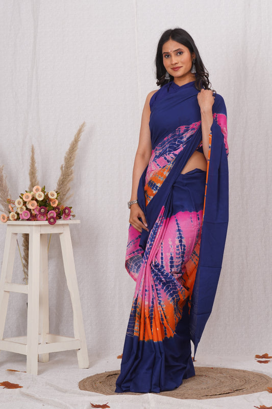 Multicolor Cotton Mulmul Saree With Blouse Piece
