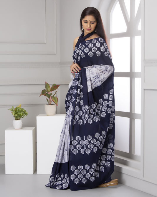 Printed Cotton Mulmul Saree With Blouse Piece