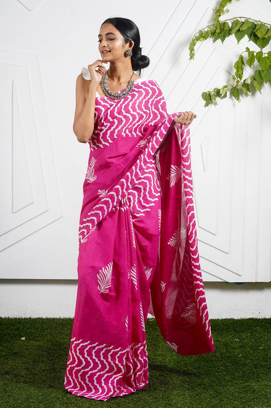 Cotton mulmul saree (PINK)