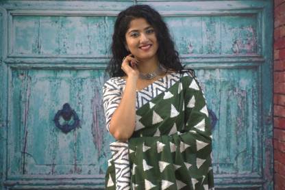 Pompom Lace Jaipuri Print Pure Soft Cotton Mulmul Saree With Blouse Piece