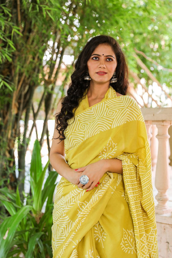 Yellow buta cotton mulmul saree