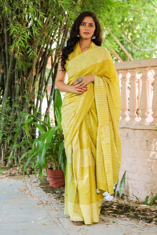Yellow buta cotton mulmul saree