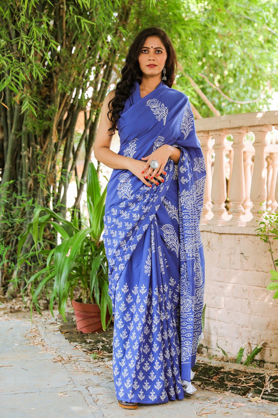 Blue buti mulmul saree