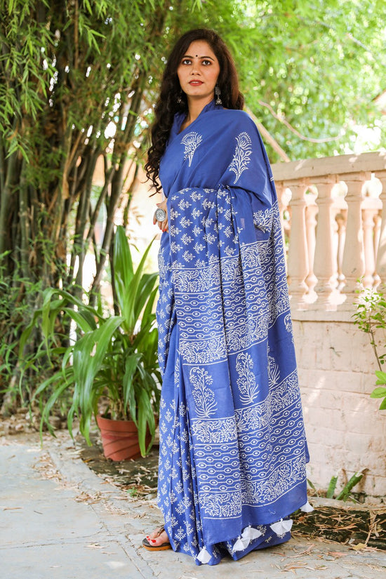 Blue buti mulmul saree