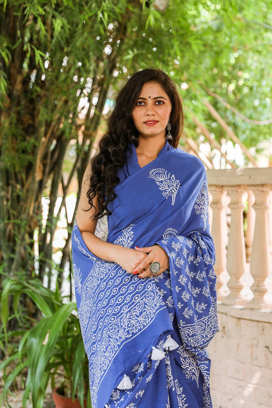Blue buti mulmul saree