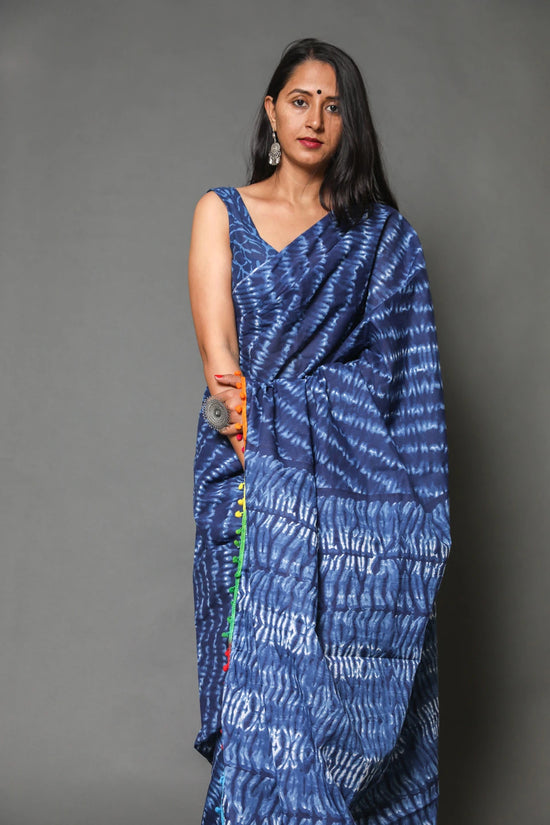 Pompom Lace Jaipuri Print Pure Soft Cotton Mulmul Saree With Blouse Piece