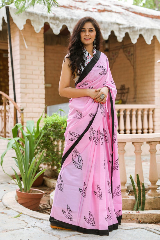 Pink buta mulmul saree