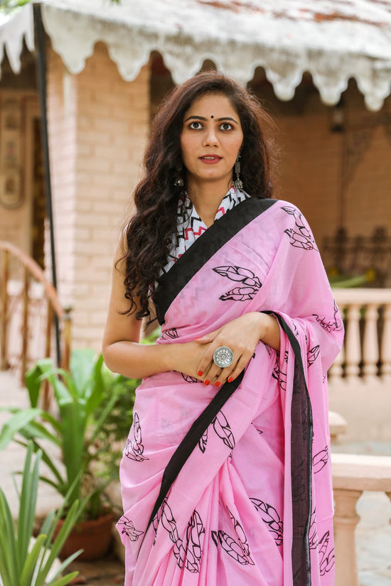 Pink buta mulmul saree