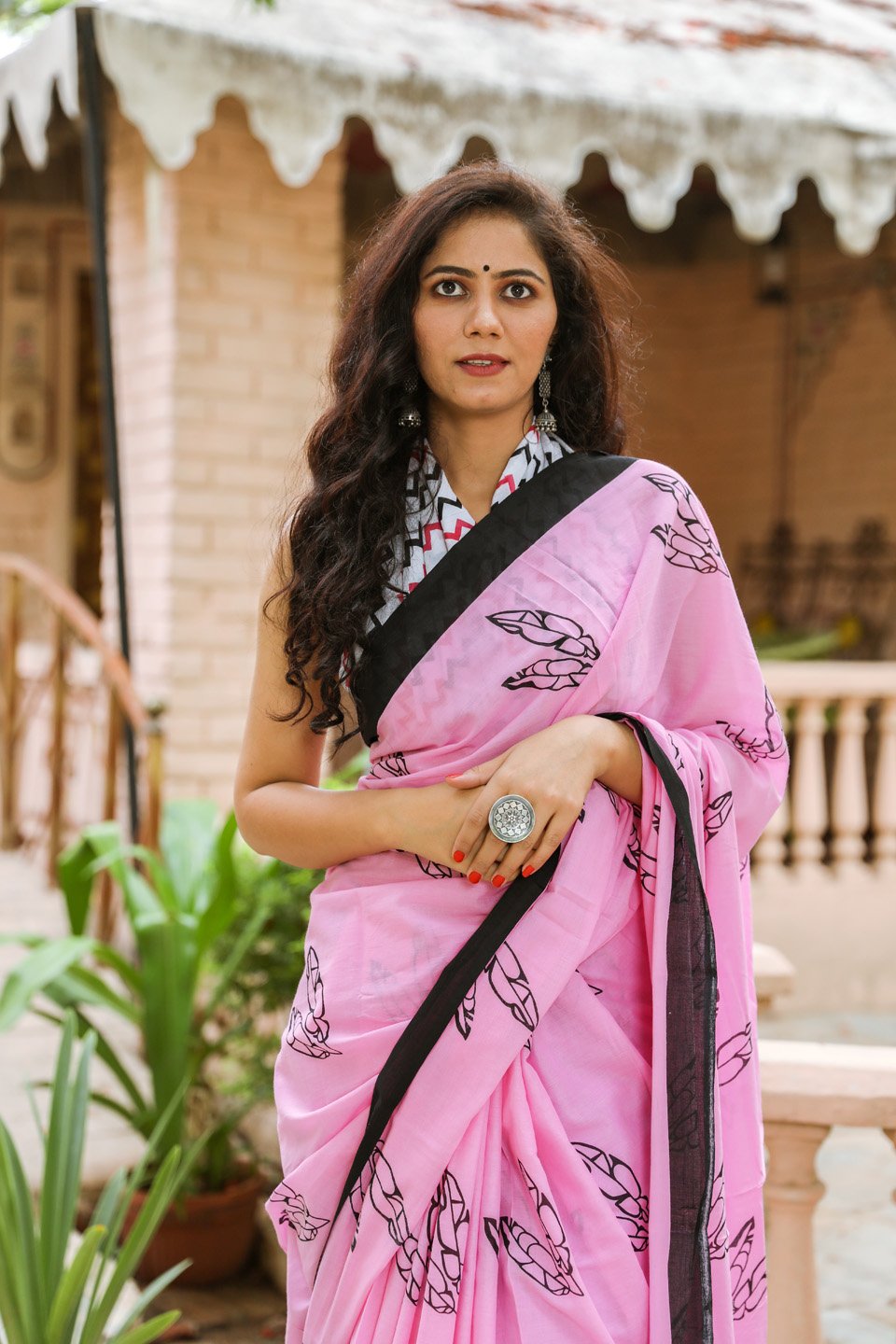 Pink buta mulmul saree