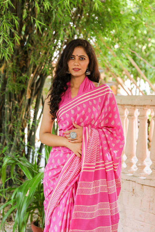 Pink buta mulmul saree