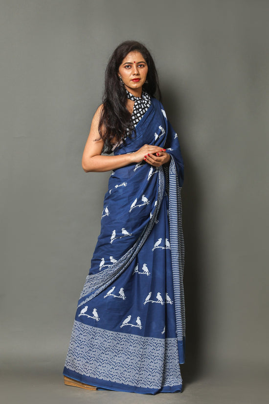Blue buti mulmul saree