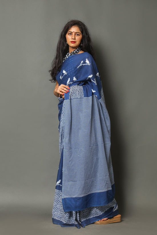 Blue buti mulmul saree