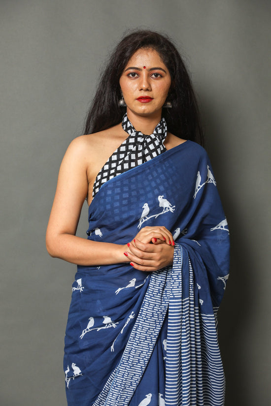 Blue buti mulmul saree