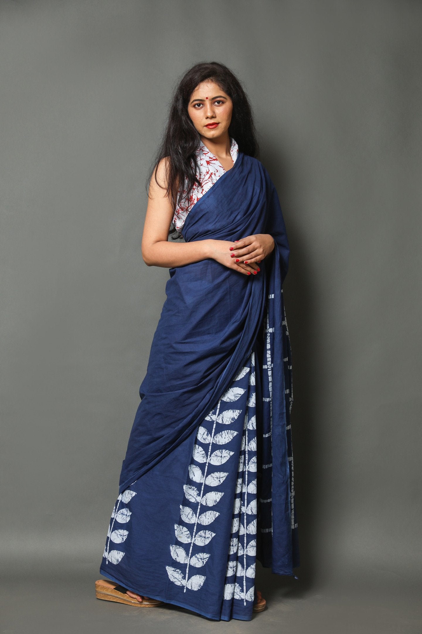 Royal blue buta cotton mulmul saree