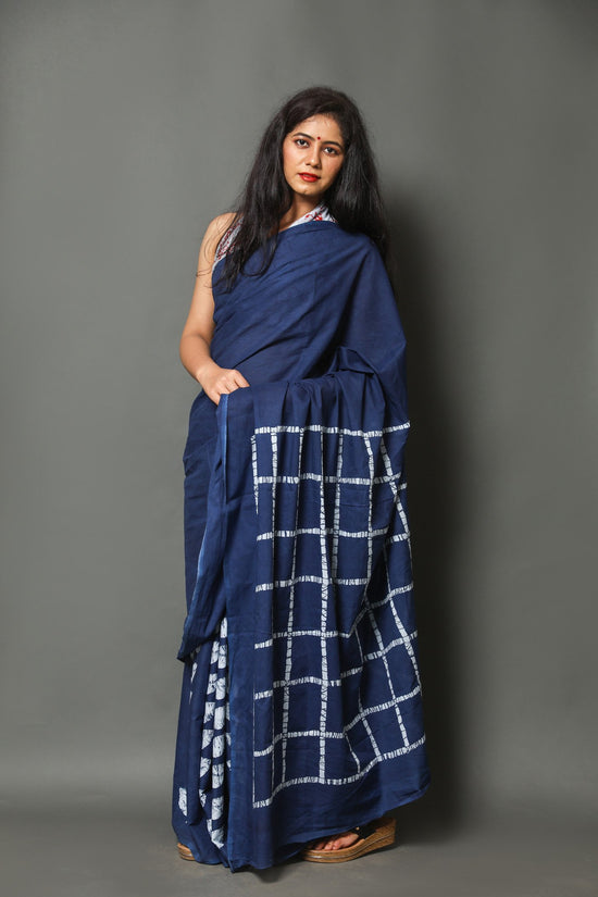 Royal blue buta cotton mulmul saree