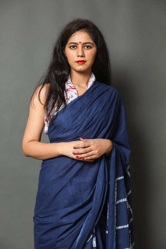 Royal blue buta cotton mulmul saree