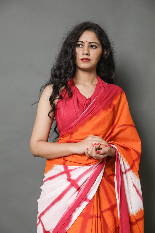 Printed  Cotton Mulmul Saree With Blouse Piece