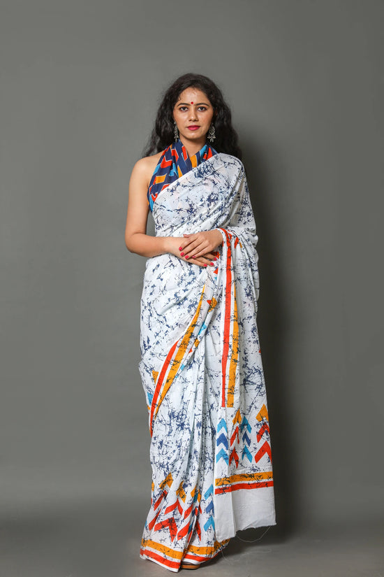 Printed Cotton Mulmul Saree With Blouse Piece