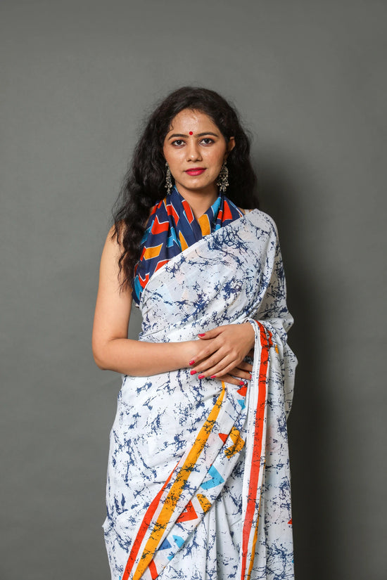 Printed Cotton Mulmul Saree With Blouse Piece