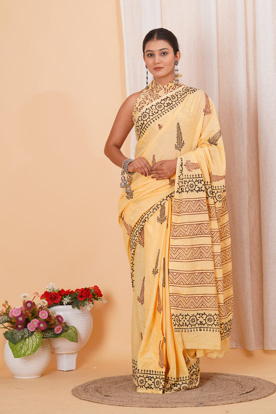 Pastel Cottom Mulmul Saree With Blouse Piece