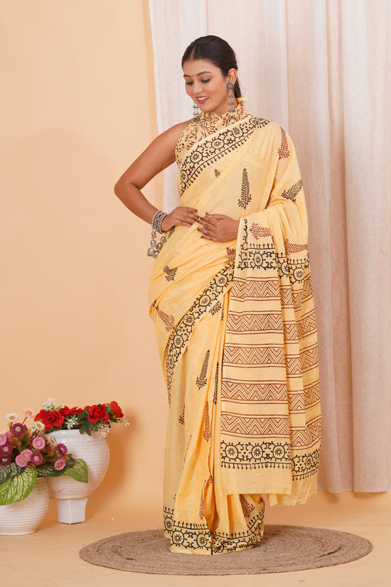Pastel Cottom Mulmul Saree With Blouse Piece