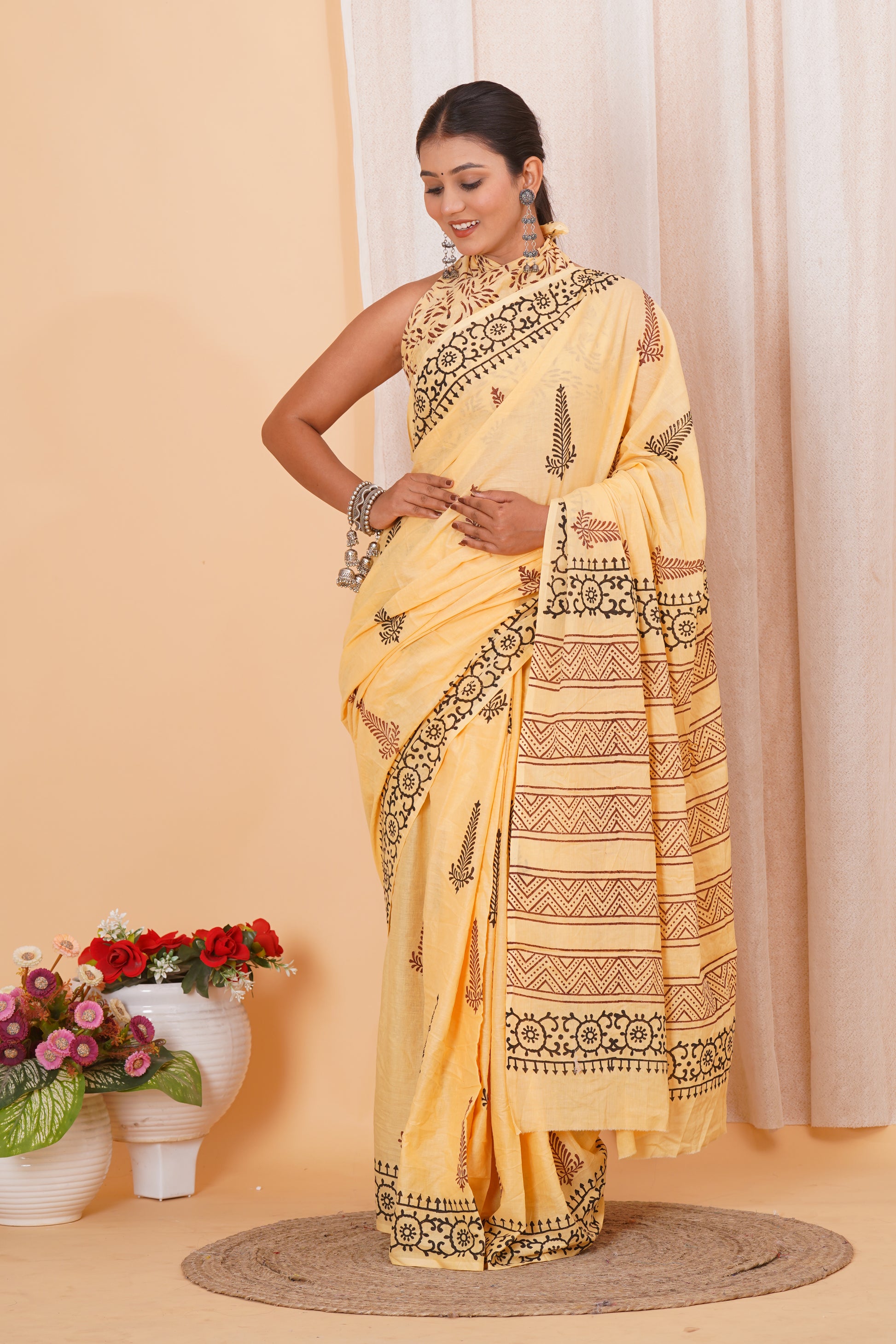 Pastel Cottom Mulmul Saree With Blouse Piece