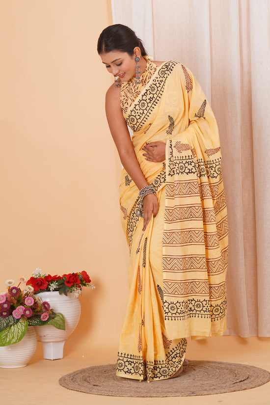 Pastel Cottom Mulmul Saree With Blouse Piece