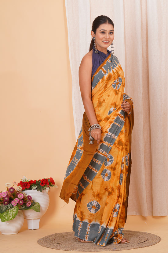 Golden Yellow Cotton Mulmul Saree With Blouse Piece