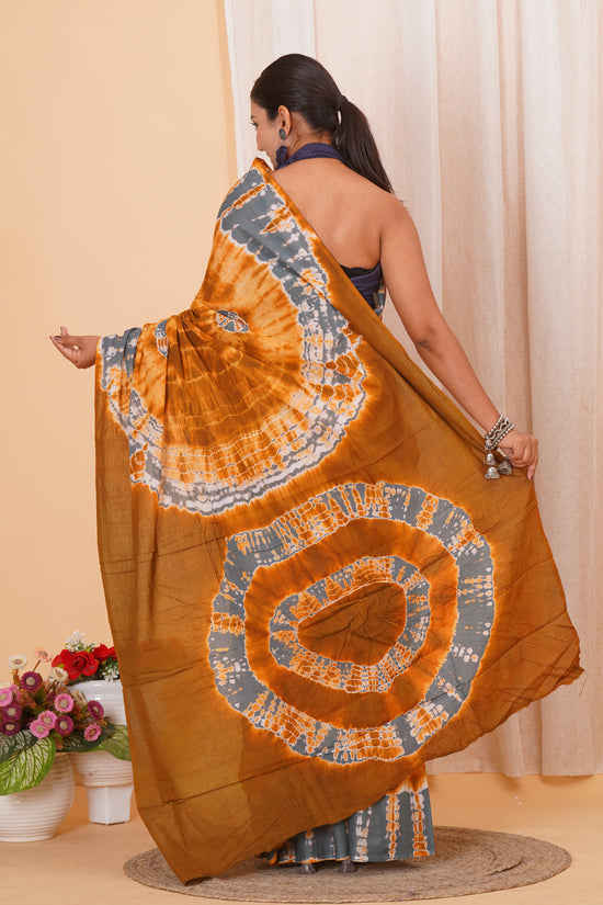 Golden Yellow Cotton Mulmul Saree With Blouse Piece