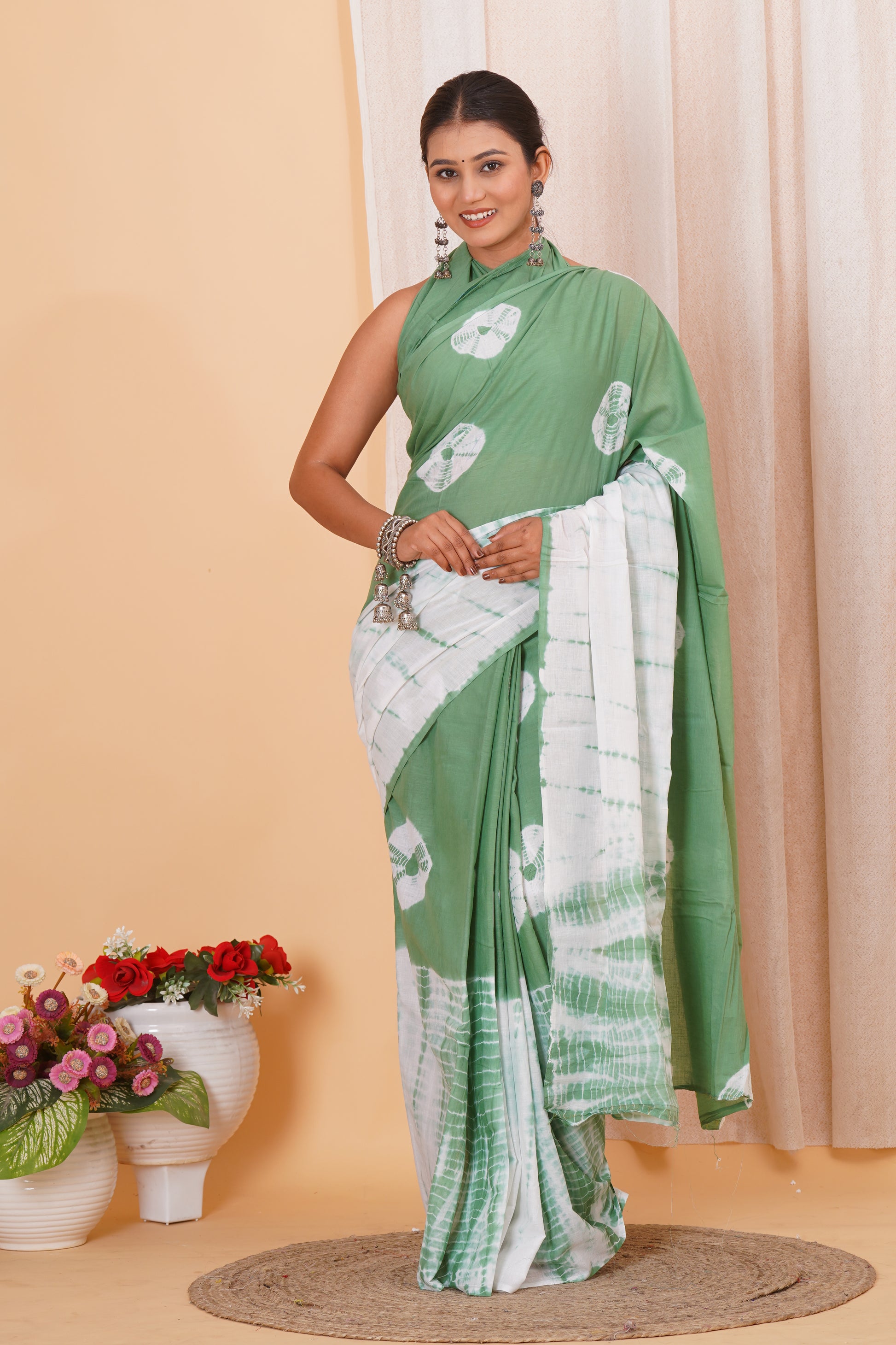 Sage Green Cotton Mulmul Saree With Blouse Piece