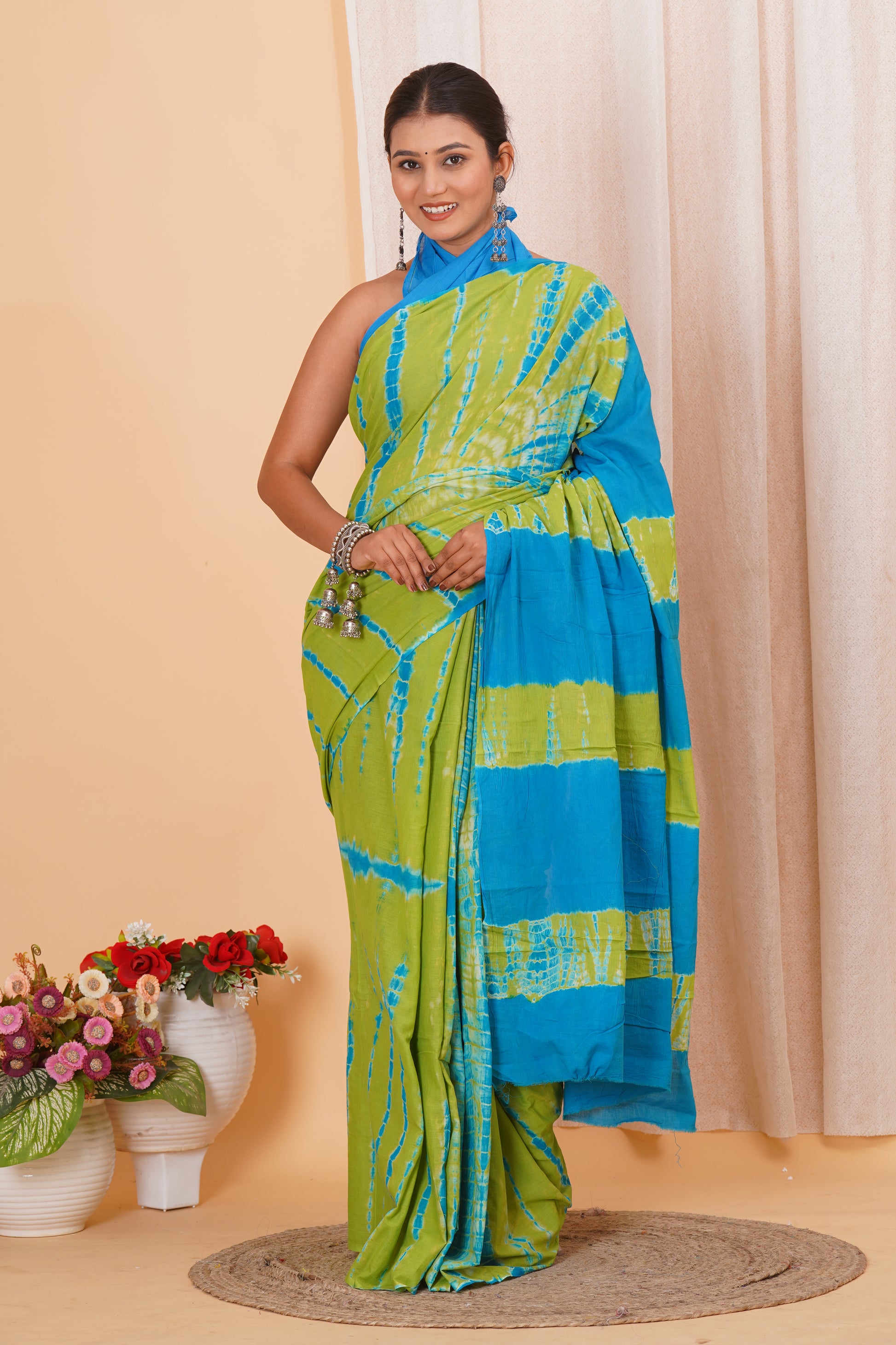 Light Green Cotton Mulmul Saree With Blouse Piece