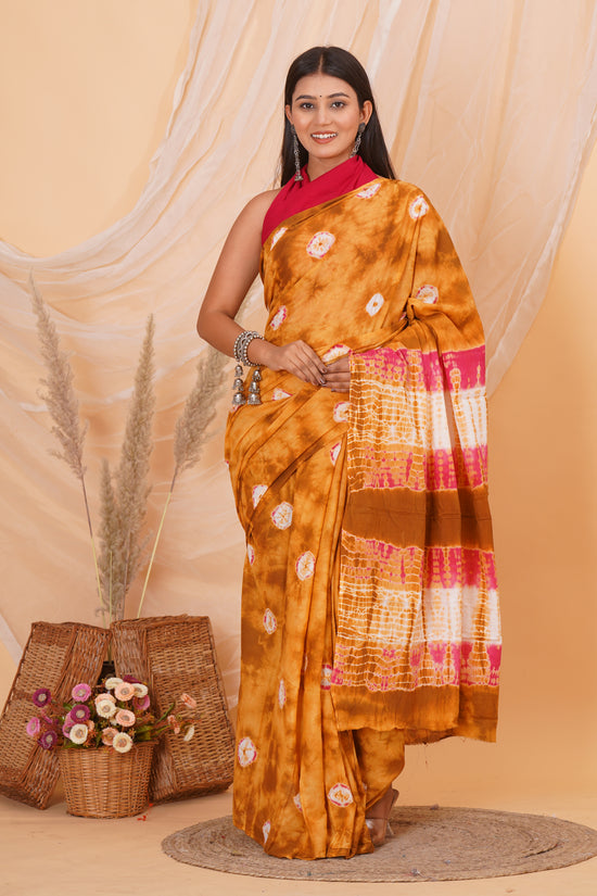 Orange Cotton Mulmul Saree With Blouse Piece