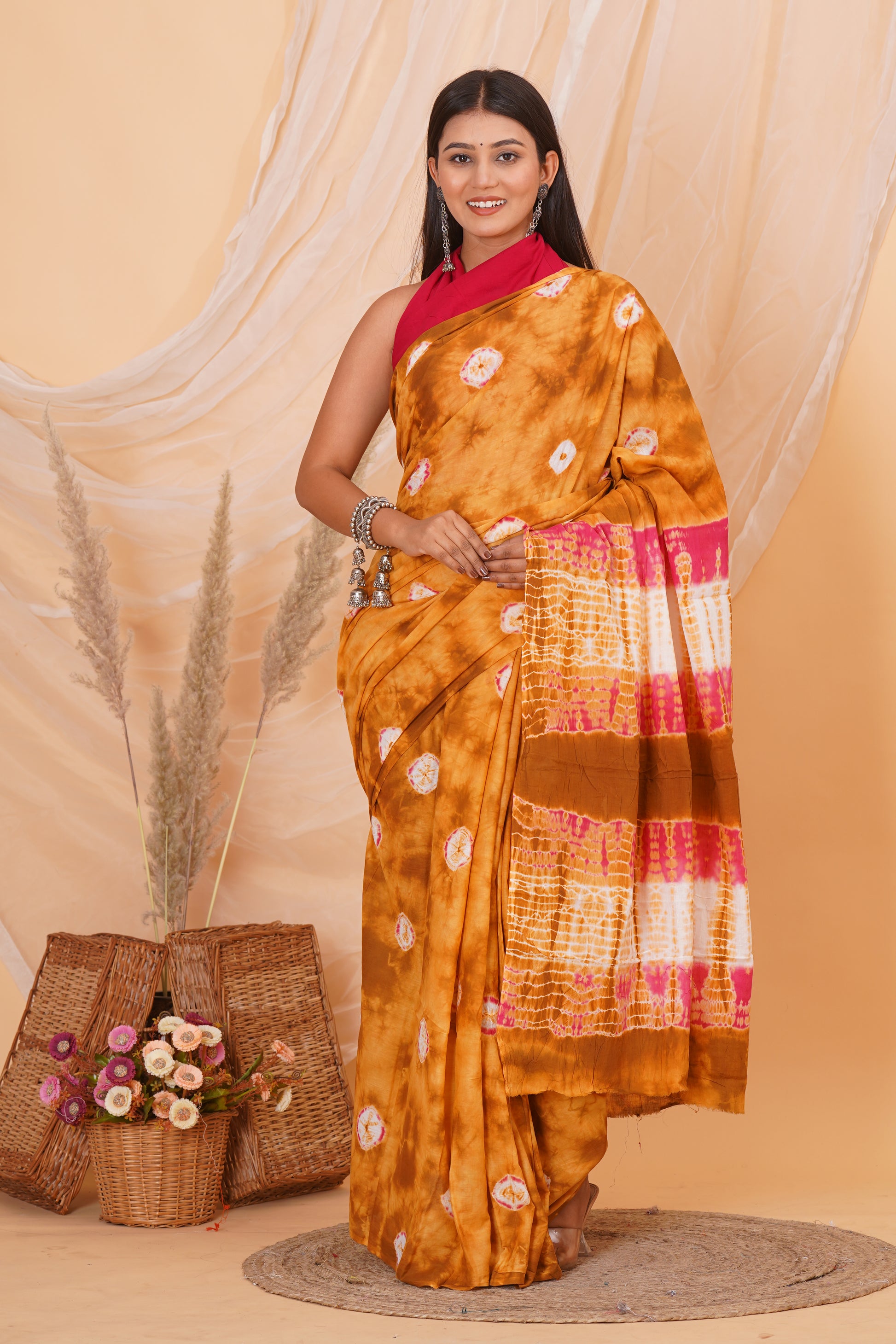 Orange Cotton Mulmul Saree With Blouse Piece