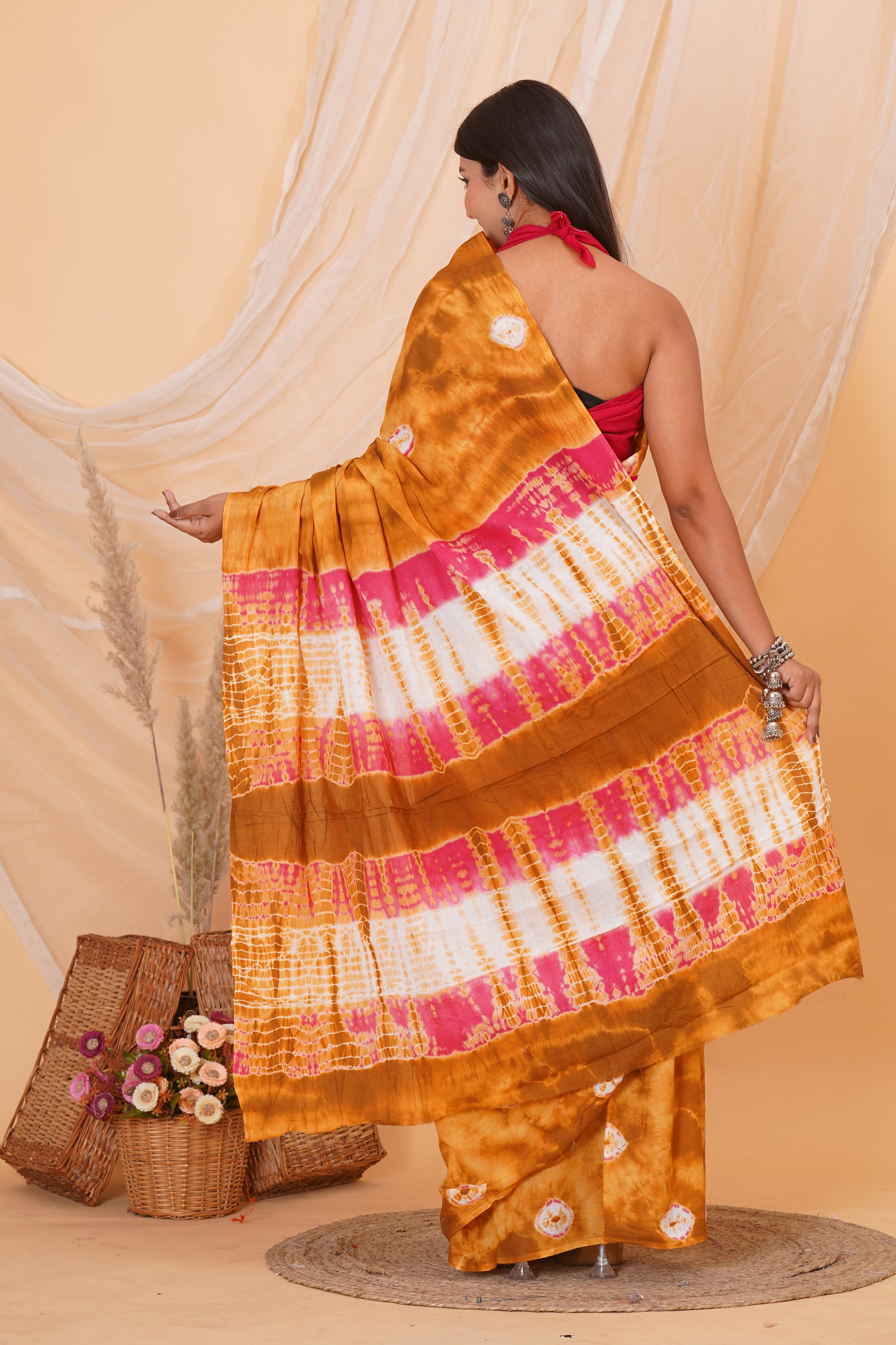 Orange Cotton Mulmul Saree With Blouse Piece