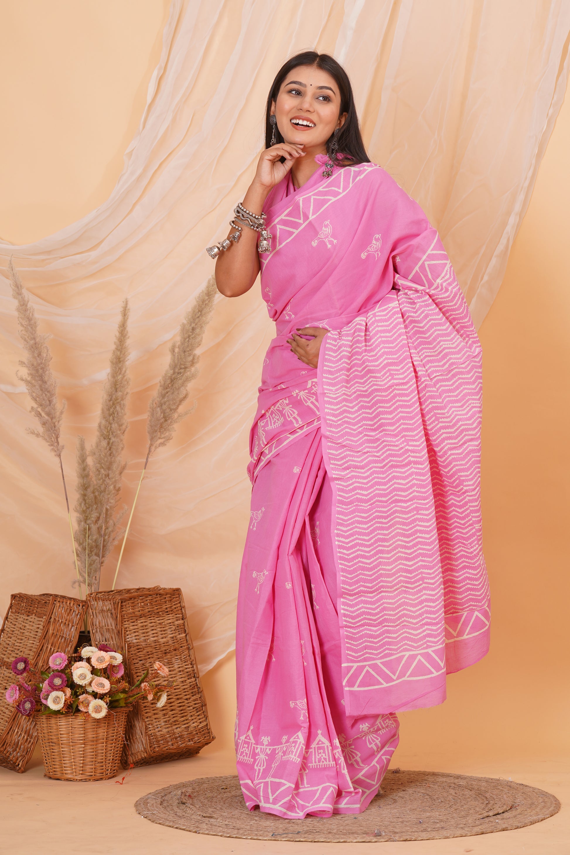 Soft Pink Cotton Mulmul Saree With Blouse Piece