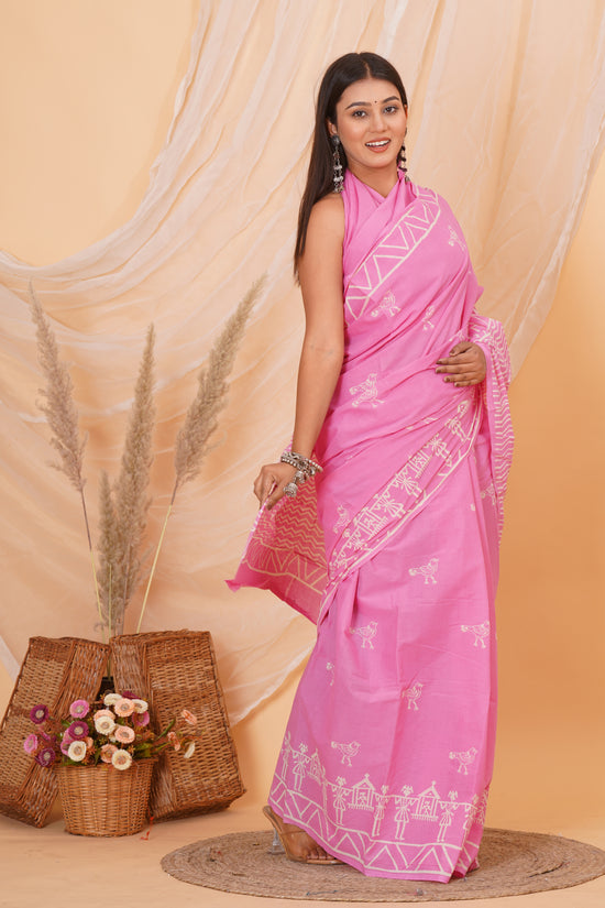 Soft Pink Cotton Mulmul Saree With Blouse Piece