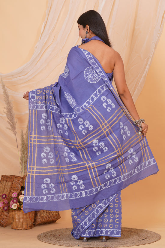 Purple Cotton Mulmul Saree With Blouse Piece