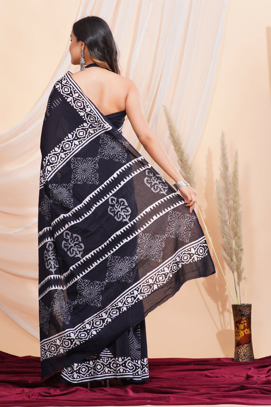 Jaipuri Hand Block Print Pure Soft Cotton Mulmul Saree With Blouse Piece