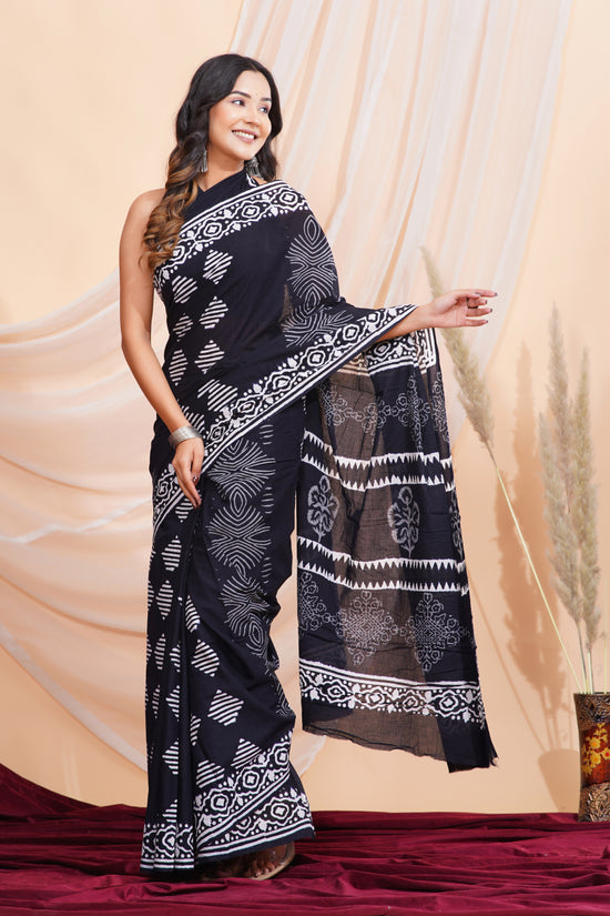 Jaipuri Hand Block Print Pure Soft Cotton Mulmul Saree With Blouse Piece