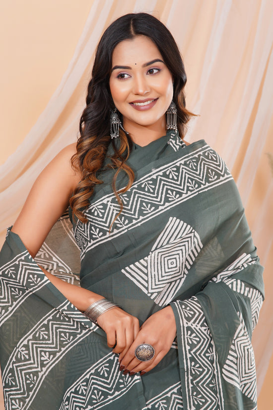 Jaipuri Hand Block Print Pure Soft Cotton Mulmul Saree With Blouse Piece