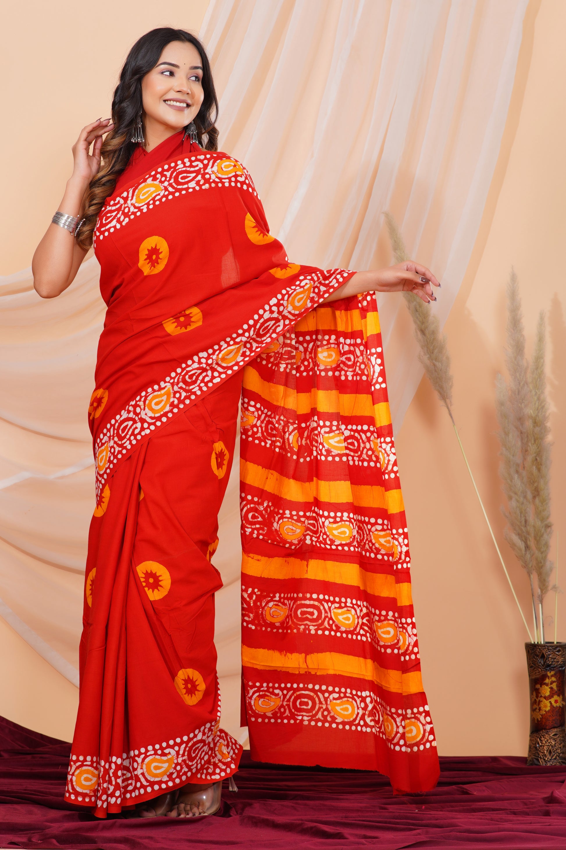 Jaipuri Hand Block Print Pure Soft Cotton Mulmul Saree With Blouse Piece