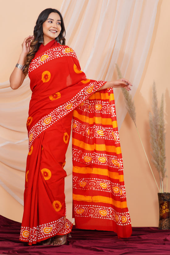 Jaipuri Hand Block Print Pure Soft Cotton Mulmul Saree With Blouse Piece