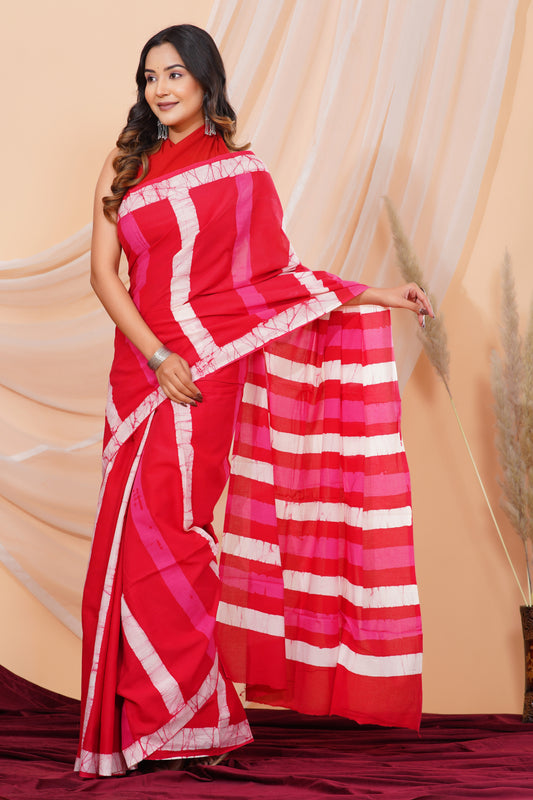 Jaipuri Hand Block Print Pure Soft Cotton Mulmul Saree With Blouse Piece