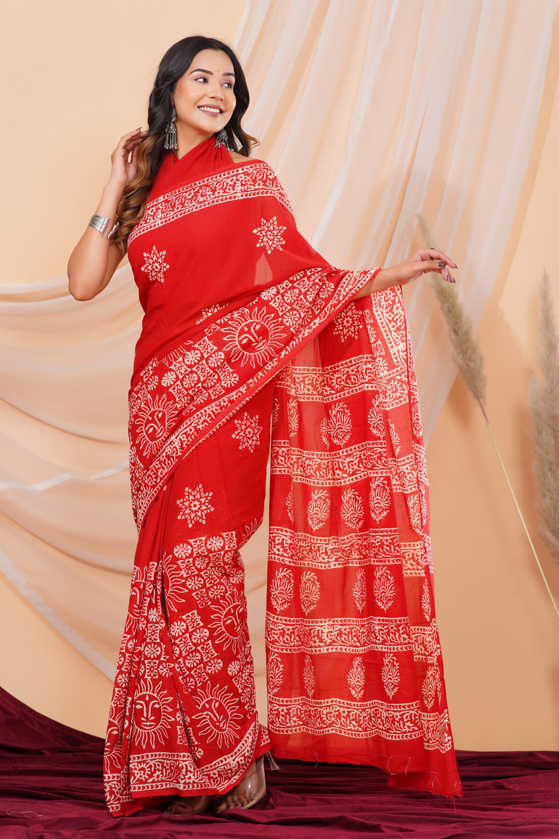 Jaipuri Hand Block Print Pure Soft Cotton Mulmul Saree With Blouse Piece